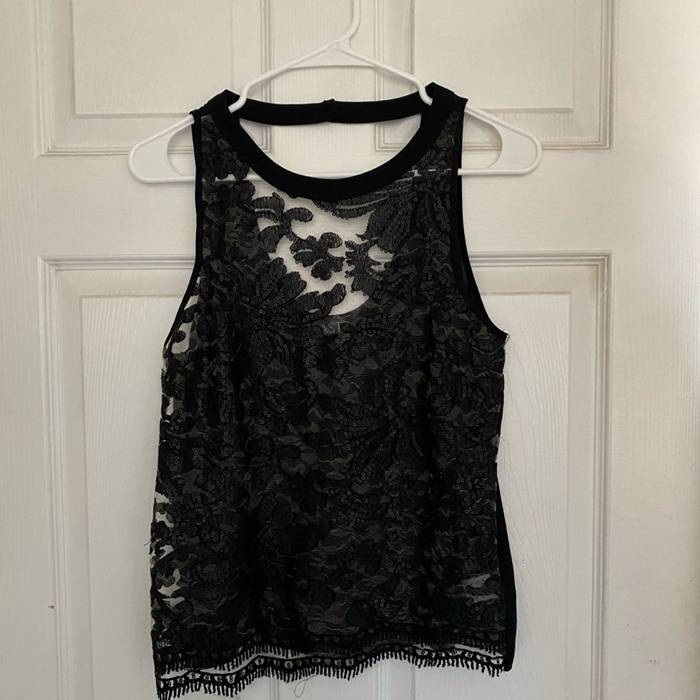ASTR Black Sheer Lace Sleeveless Top size XS